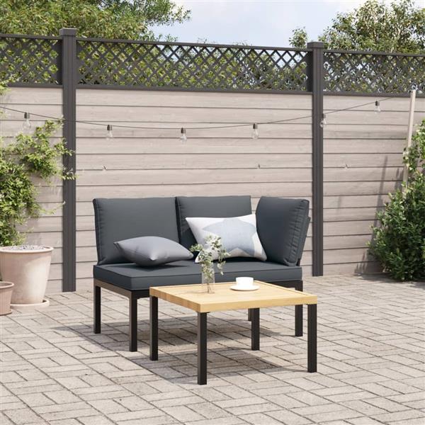 Grote foto vidaxl 2 delige loungeset met kussens aluminium zwart tuin en terras tuinmeubelen