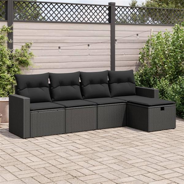 Grote foto vidaxl 5 delige loungeset met kussens poly rattan zwart tuin en terras tuinmeubelen