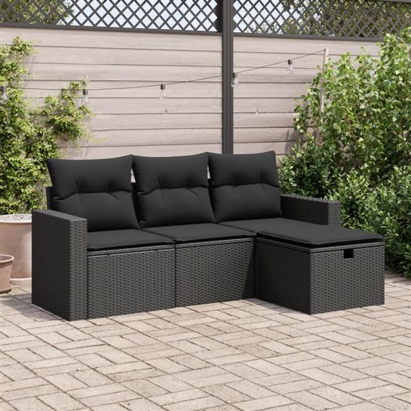 Grote foto vidaxl 4 delige loungeset met kussens poly rattan zwart tuin en terras tuinmeubelen