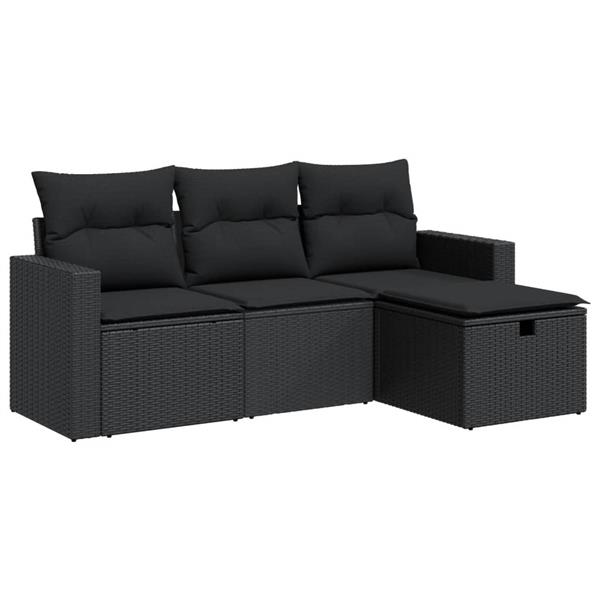 Grote foto vidaxl 4 delige loungeset met kussens poly rattan zwart tuin en terras tuinmeubelen