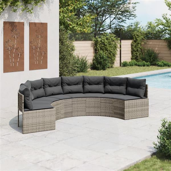 Grote foto vidaxl tuinbank met kussens halfrond poly rattan grijs tuin en terras tuinmeubelen