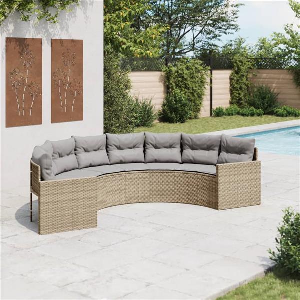 Grote foto vidaxl tuinbank met kussens halfrond poly rattan beige tuin en terras tuinmeubelen