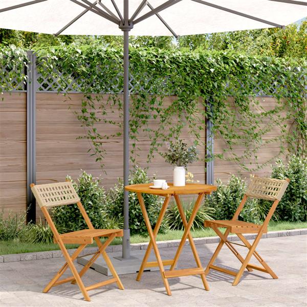 Grote foto vidaxl 3 delige bistroset poly rattan en massief hout beige tuin en terras tuinmeubelen