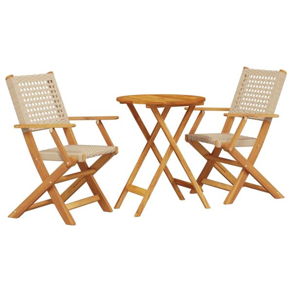 Grote foto vidaxl 3 delige bistroset poly rattan en massief hout beige tuin en terras tuinmeubelen