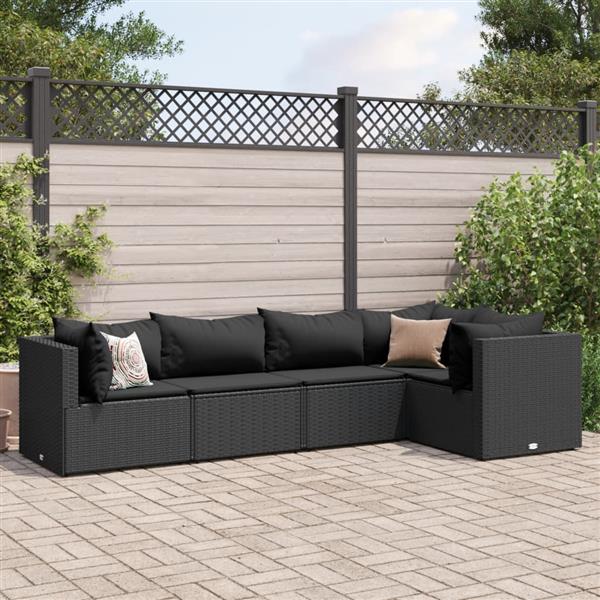 Grote foto vidaxl 5 delige loungeset met kussens poly rattan zwart tuin en terras tuinmeubelen