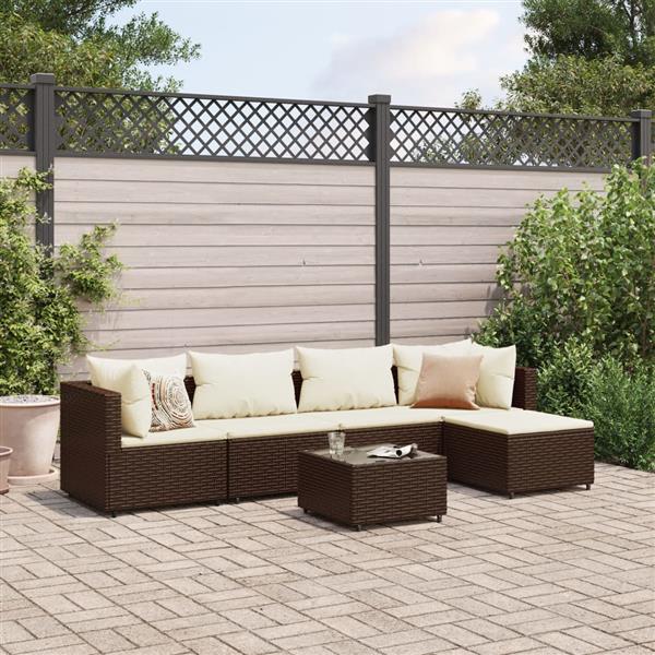 Grote foto vidaxl 6 delige loungeset met kussens poly rattan bruin tuin en terras tuinmeubelen