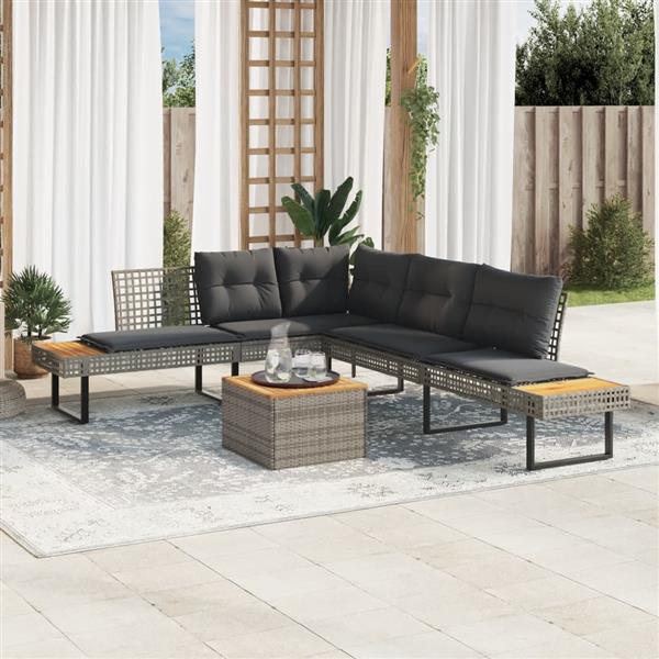 Grote foto vidaxl 2 delige loungeset met kussens poly rattan en acaciahout grijs tuin en terras tuinmeubelen