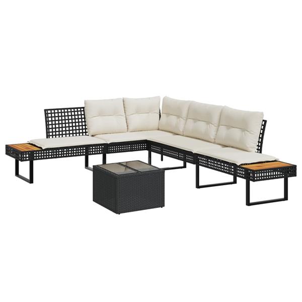 Grote foto vidaxl 2 delige loungeset met kussens poly rattan en glas zwart tuin en terras tuinmeubelen