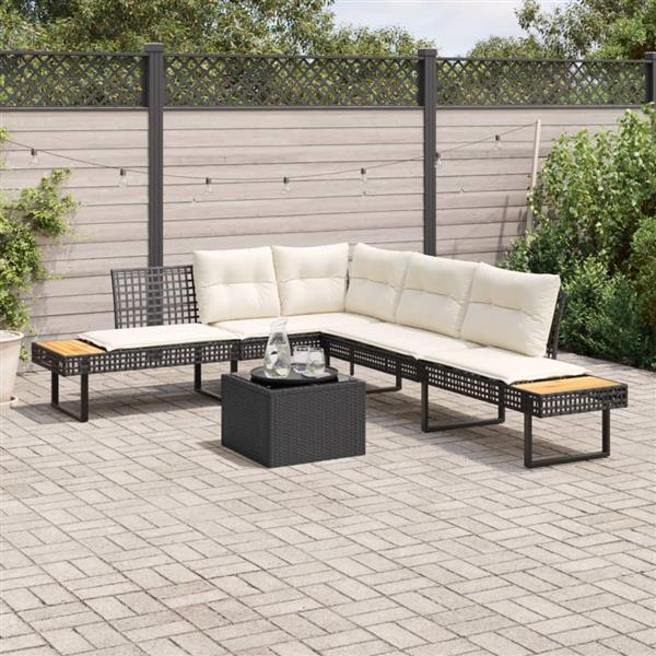 Grote foto vidaxl 2 delige loungeset met kussens poly rattan en glas zwart tuin en terras tuinmeubelen