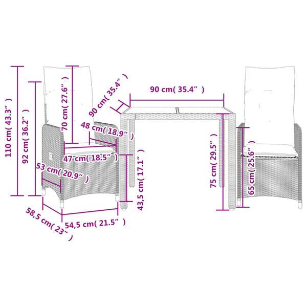 Grote foto vidaxl 3 delige bistroset met kussens poly rattan zwart tuin en terras tuinmeubelen