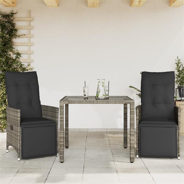 Grote foto vidaxl 3 delige bistroset met kussens poly rattan grijs tuin en terras tuinmeubelen