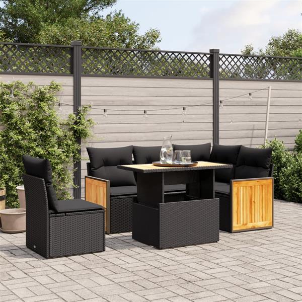 Grote foto vidaxl 6 delige loungeset met kussens poly rattan zwart tuin en terras tuinmeubelen