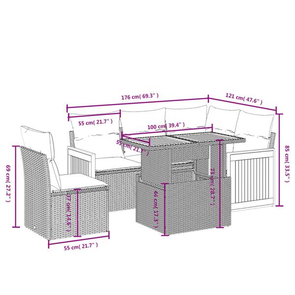 Grote foto vidaxl 6 delige loungeset met kussens poly rattan zwart tuin en terras tuinmeubelen