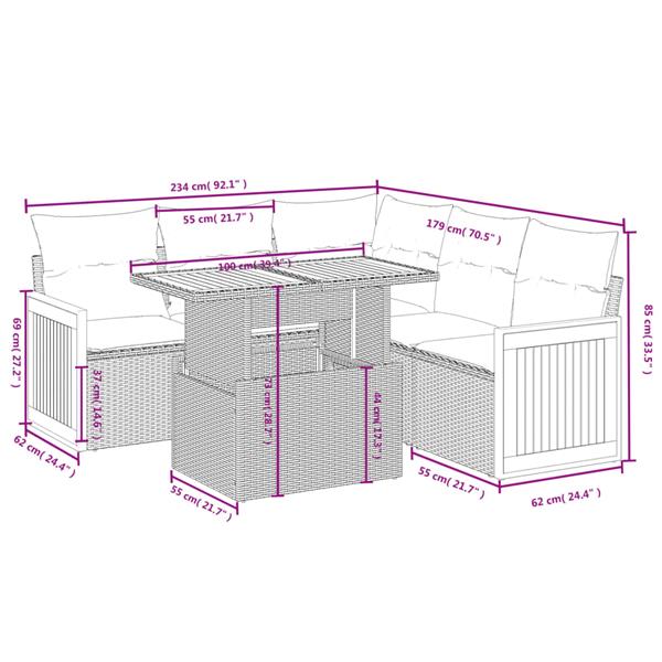 Grote foto vidaxl 6 delige loungeset met kussens poly rattan zwart tuin en terras tuinmeubelen