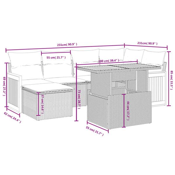 Grote foto vidaxl 6 delige loungeset met kussens poly rattan zwart tuin en terras tuinmeubelen