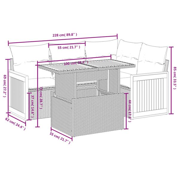 Grote foto vidaxl 5 delige loungeset met kussens poly rattan grijs tuin en terras tuinmeubelen