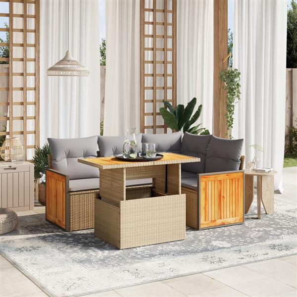 Grote foto vidaxl 5 delige loungeset met kussens poly rattan beige tuin en terras tuinmeubelen