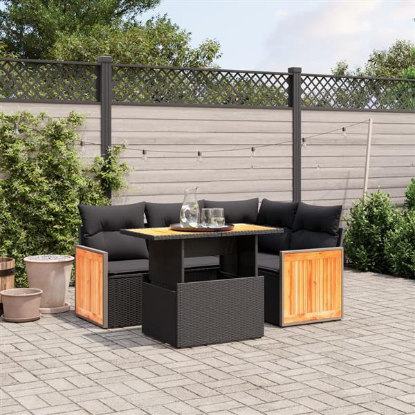 Grote foto vidaxl 5 delige loungeset met kussens poly rattan zwart tuin en terras tuinmeubelen