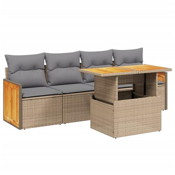 Grote foto vidaxl 5 delige loungeset met kussens poly rattan beige tuin en terras tuinmeubelen