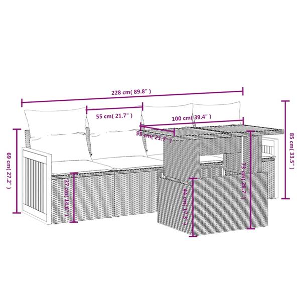 Grote foto vidaxl 5 delige loungeset met kussens poly rattan beige tuin en terras tuinmeubelen