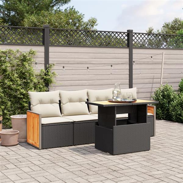 Grote foto vidaxl 5 delige loungeset met kussens poly rattan zwart tuin en terras tuinmeubelen