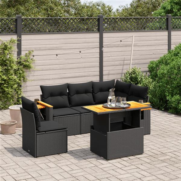 Grote foto vidaxl 6 delige loungeset met kussens poly rattan zwart tuin en terras tuinmeubelen