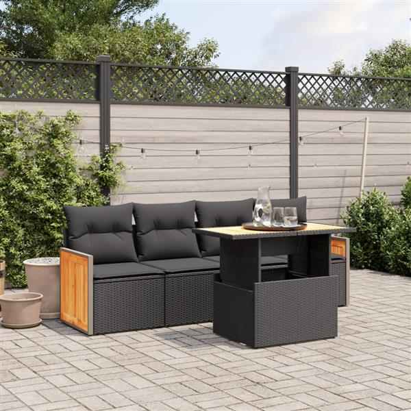 Grote foto vidaxl 5 delige loungeset met kussens poly rattan zwart tuin en terras tuinmeubelen