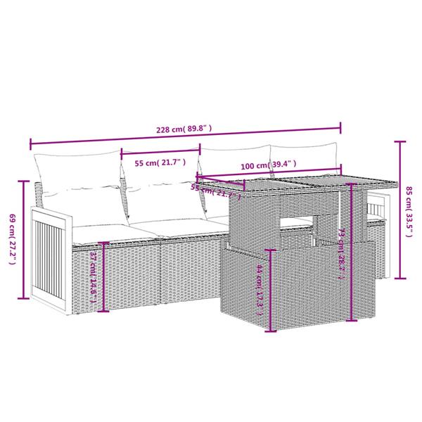 Grote foto vidaxl 5 delige loungeset met kussens poly rattan zwart tuin en terras tuinmeubelen