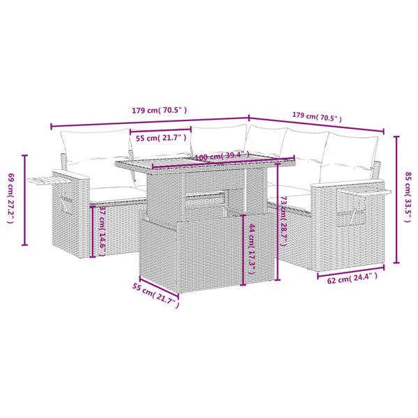 Grote foto vidaxl 6 delige loungeset met kussens poly rattan zwart tuin en terras tuinmeubelen