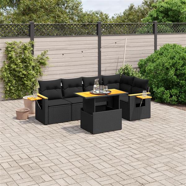 Grote foto vidaxl 6 delige loungeset met kussens poly rattan zwart tuin en terras tuinmeubelen