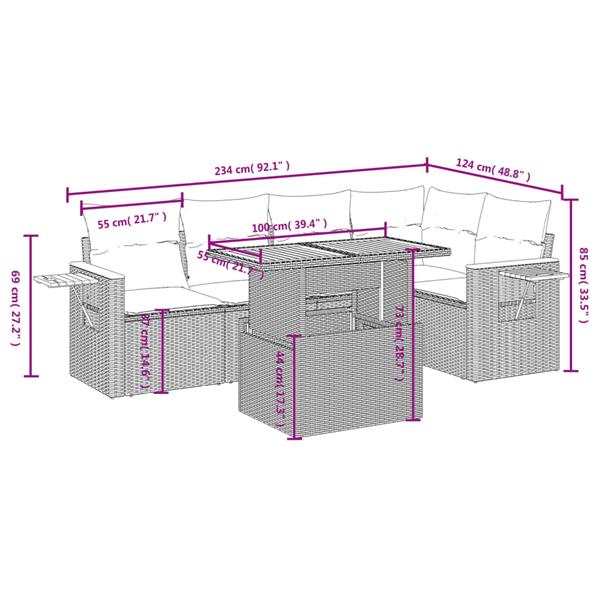 Grote foto vidaxl 6 delige loungeset met kussens poly rattan zwart tuin en terras tuinmeubelen