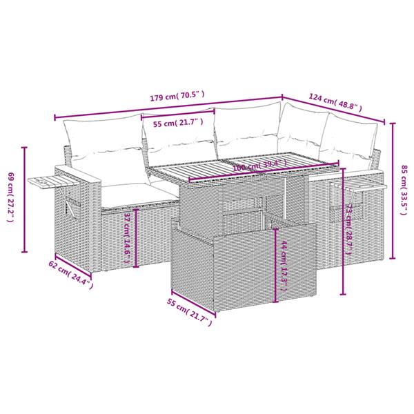 Grote foto vidaxl 5 delige loungeset met kussens poly rattan grijs tuin en terras tuinmeubelen