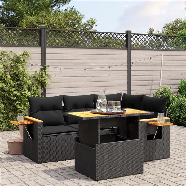 Grote foto vidaxl 5 delige loungeset met kussens poly rattan zwart tuin en terras tuinmeubelen