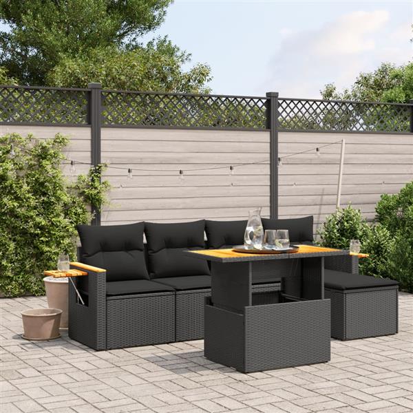 Grote foto vidaxl 6 delige loungeset met kussens poly rattan zwart tuin en terras tuinmeubelen