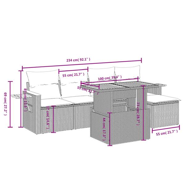 Grote foto vidaxl 6 delige loungeset met kussens poly rattan zwart tuin en terras tuinmeubelen