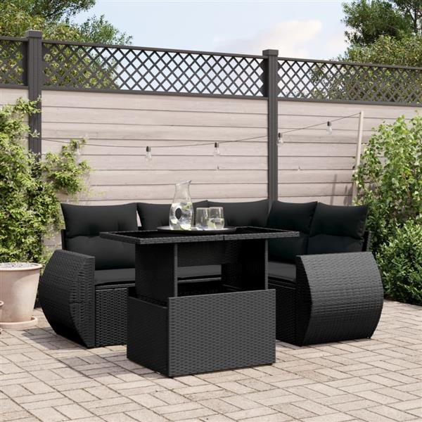 Grote foto vidaxl 5 delige loungeset met kussens poly rattan zwart tuin en terras tuinmeubelen