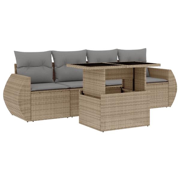 Grote foto vidaxl 5 delige loungeset met kussens poly rattan beige tuin en terras tuinmeubelen