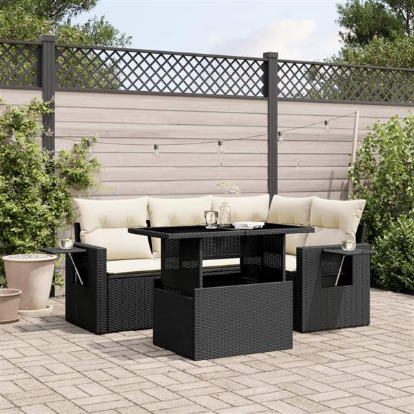 Grote foto vidaxl 5 delige loungeset met kussens poly rattan zwart tuin en terras tuinmeubelen