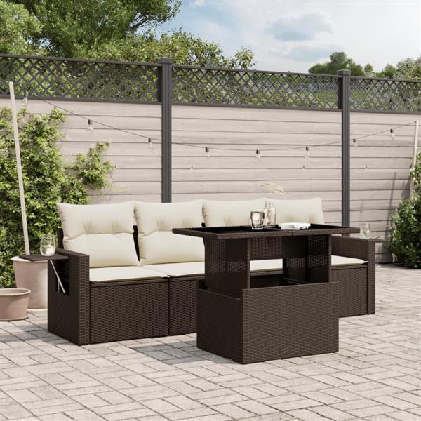 Grote foto vidaxl 5 delige loungeset met kussens poly rattan bruin tuin en terras tuinmeubelen