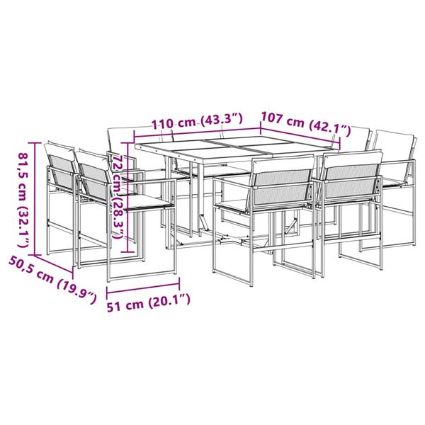 Grote foto vidaxl 9 delige tuinset met kussens textileen zwart tuin en terras tuinmeubelen