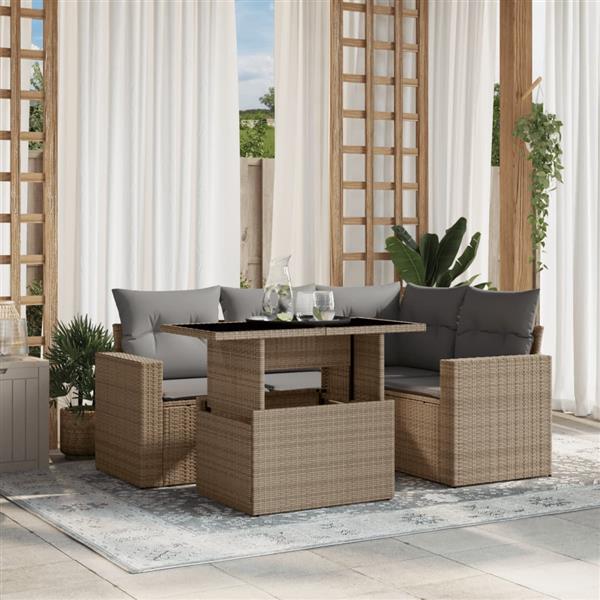 Grote foto vidaxl 5 delige loungeset met kussens poly rattan beige tuin en terras tuinmeubelen