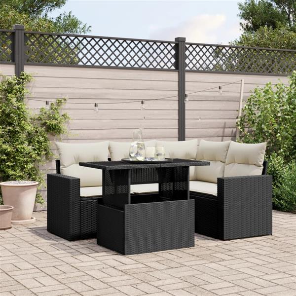 Grote foto vidaxl 5 delige loungeset met kussens poly rattan zwart tuin en terras tuinmeubelen