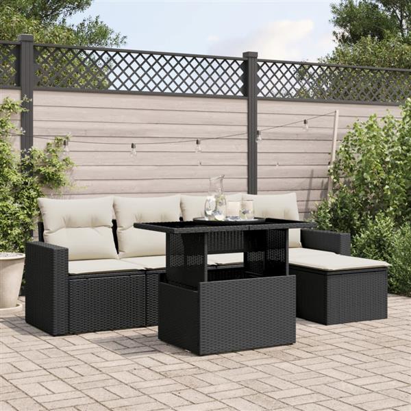 Grote foto vidaxl 6 delige loungeset met kussens poly rattan zwart tuin en terras tuinmeubelen