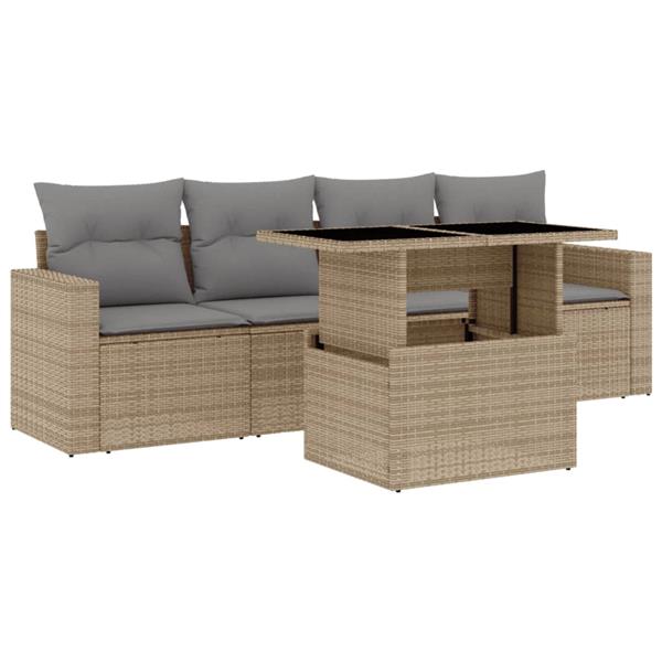 Grote foto vidaxl 5 delige loungeset met kussens poly rattan beige tuin en terras tuinmeubelen