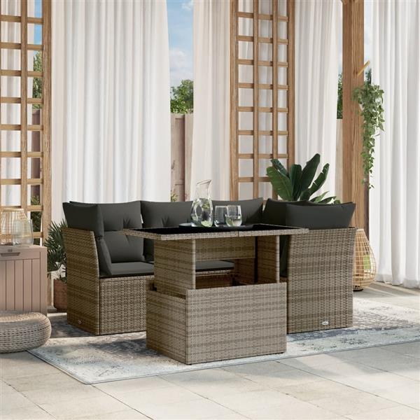 Grote foto vidaxl 5 delige loungeset met kussens poly rattan grijs tuin en terras tuinmeubelen