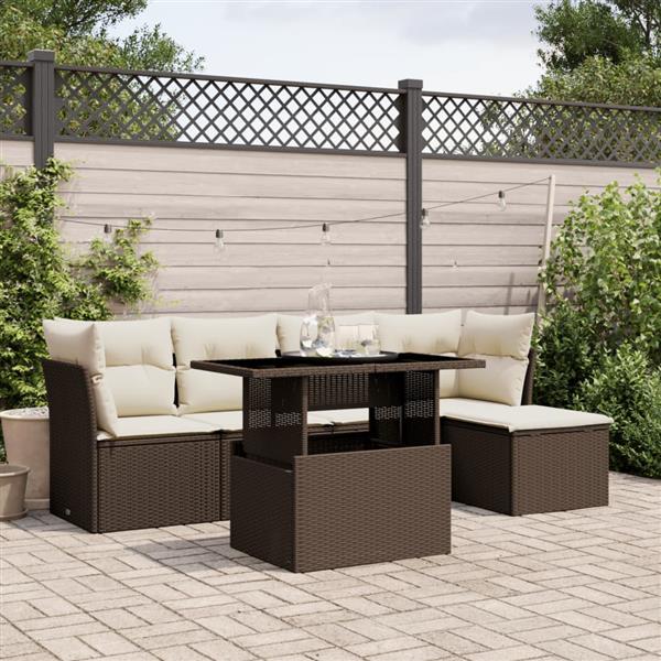 Grote foto vidaxl 6 delige loungeset met kussens poly rattan bruin tuin en terras tuinmeubelen