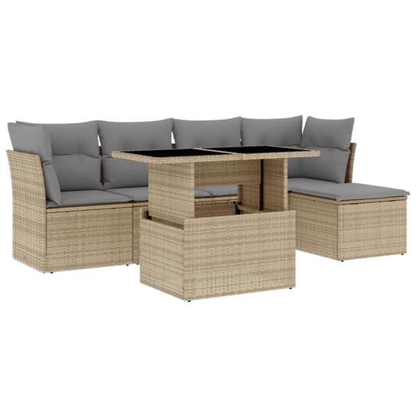 Grote foto vidaxl 6 delige loungeset met kussens poly rattan beige tuin en terras tuinmeubelen