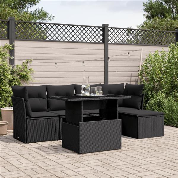 Grote foto vidaxl 6 delige loungeset met kussens poly rattan zwart tuin en terras tuinmeubelen