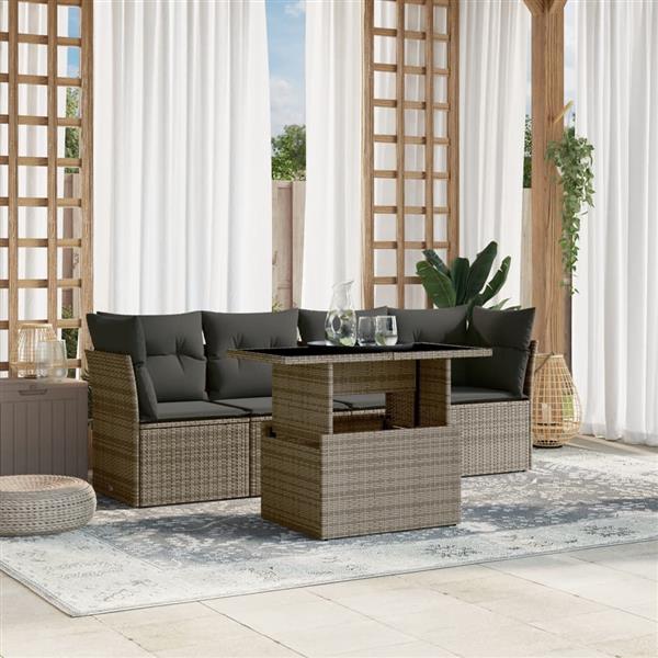 Grote foto vidaxl 5 delige loungeset met kussens poly rattan grijs tuin en terras tuinmeubelen