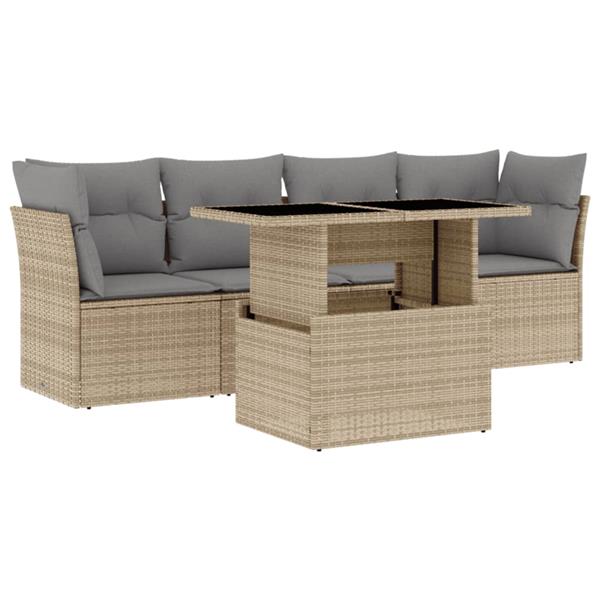 Grote foto vidaxl 5 delige loungeset met kussens poly rattan beige tuin en terras tuinmeubelen